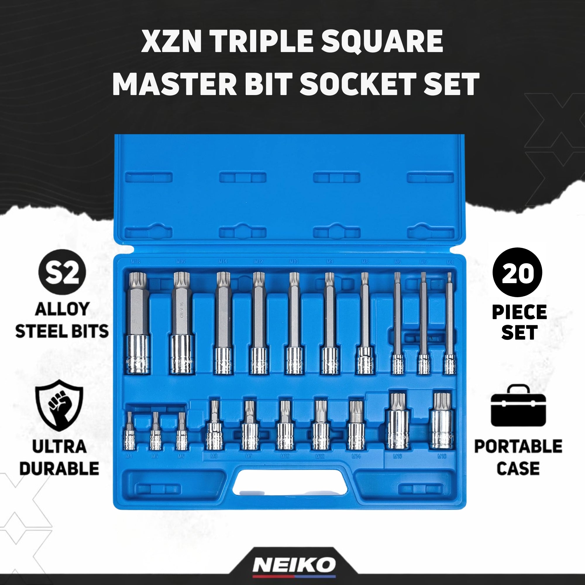NEIKO XZN Triple Square Bit Socket Set – Extra-Long 4”, 4 – NEIKO®