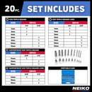 NEIKO 10057A XZN Triple Square Bit Set, 20-Piece Set, Spline Socket Set, Extra Long 4” Triple Square Socket Set, 4mm to 18mm, 12 Point Socket Set Tamperproof, Square Drive Socket Bit, S2 & Cr-V Steel