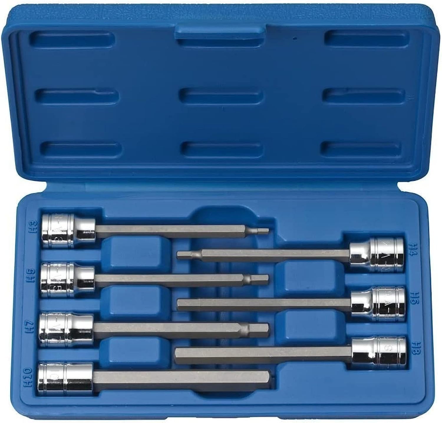 3/8" Drive Extra Long Allen Hex Bit Socket Set, SAE, 1/8" - 3/8", S2 & Cr-V Steel (7-Piece)