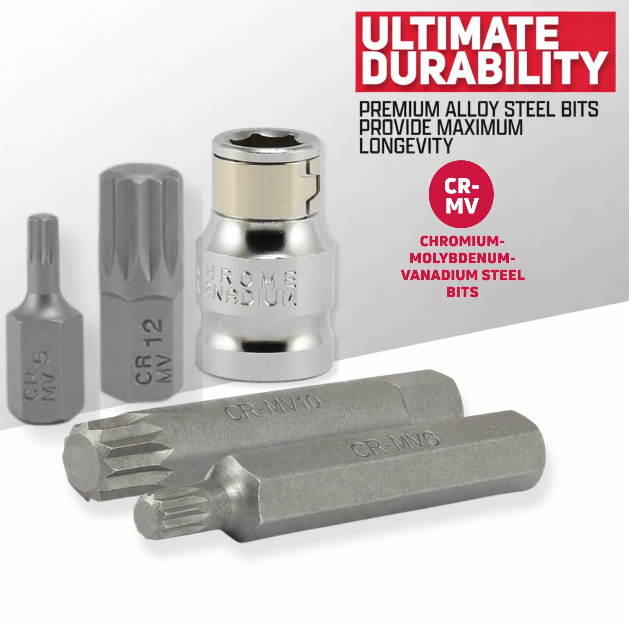 XZN Triple-Square Spline Bit Socket Set — 12-Point, CrV Steel, Long & Short (11-Piece)
