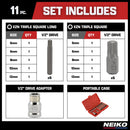 NEIKO 10078A XZN Triple Square Spline Bit Socket Set | 11 Piece Long and Short | 12 Point | CrV Steel