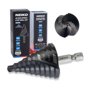 NEIKO 10174B Step Drill Bit, 10 Steps 1/4" to 1-3/8" Spiral M35 Cobalt, AlTiSiN Coated, 1/4" Quick Change Step Bits for Steel, Metal, Wood, Plastic, Unibit Cone Drill Bits, Two Flute