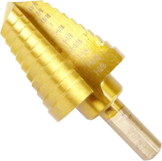 Titanium-Coated Step Drill Bit – 13/16”–1-3/8”, High-Speed Steel