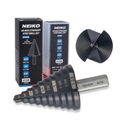 NEIKO 10194B Step Drill Bit, 10 Steps 1/4" to 1-3/8" Straight M35 Cobalt, AlTiSiN Coated, 3/8" Tri-Flat Step Bits for Steel, Metal, Wood, Plastic, Unibit Cone Drill Bits, Two Flute