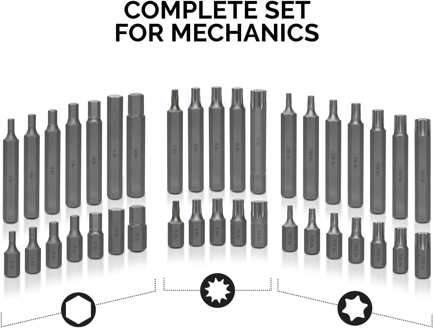 Combination Socket Bit Set – XZN, Hex & Torx (40-Piece)