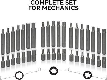 Combination Socket Bit Set – XZN, Hex & Torx (40-Piece)