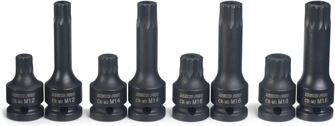 XZN Triple Square Spline Socket Set Heavy Duty Impact Cr-Mo Steel, Tamper Proof (M12 - M18) (8-Piece)