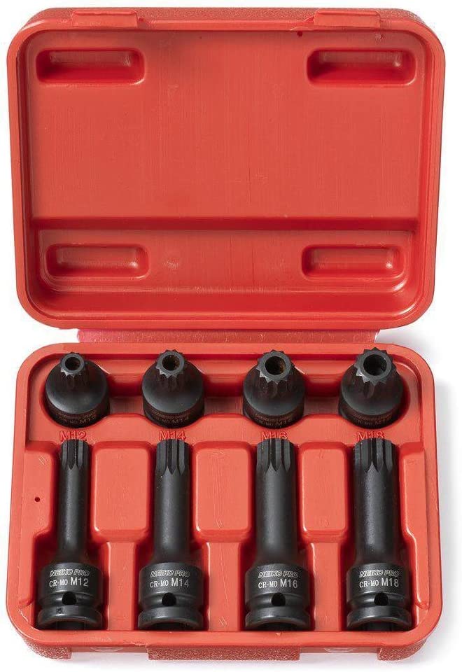 XZN Triple Square Spline Socket Set Heavy Duty Impact Cr-Mo Steel, Tamper Proof (M12 - M18) (8-Piece)