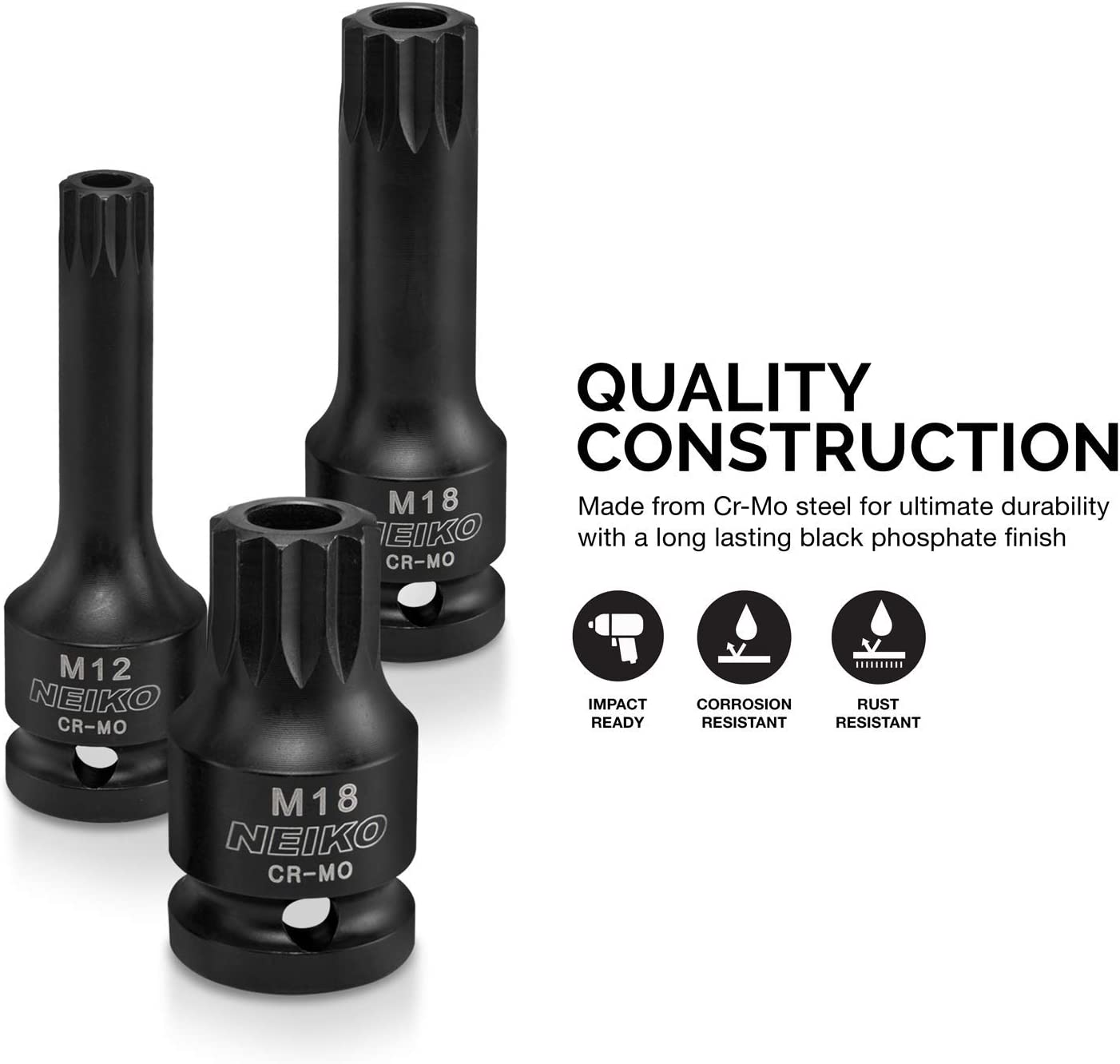 XZN Triple Square Spline Socket Set Heavy Duty Impact Cr-Mo Steel, Tamper Proof (M12 - M18) (8-Piece)