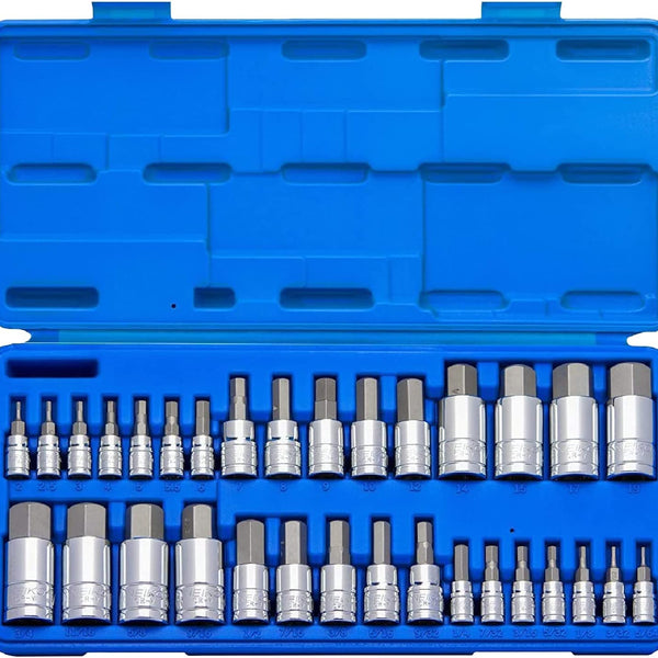 NEIKO Innensechskant-Bit-Set 33-teilig – SAE & Metrisch, S2-Stahl, Für Ratsche & Handschlüssel, In Aufbewahrungskoffer