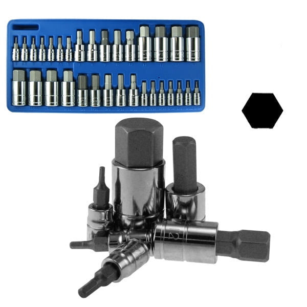 Allen Hex Bit Socket Set — SAE & Metric, 1/4", 3/8", 1/2" Drive (32-Piece