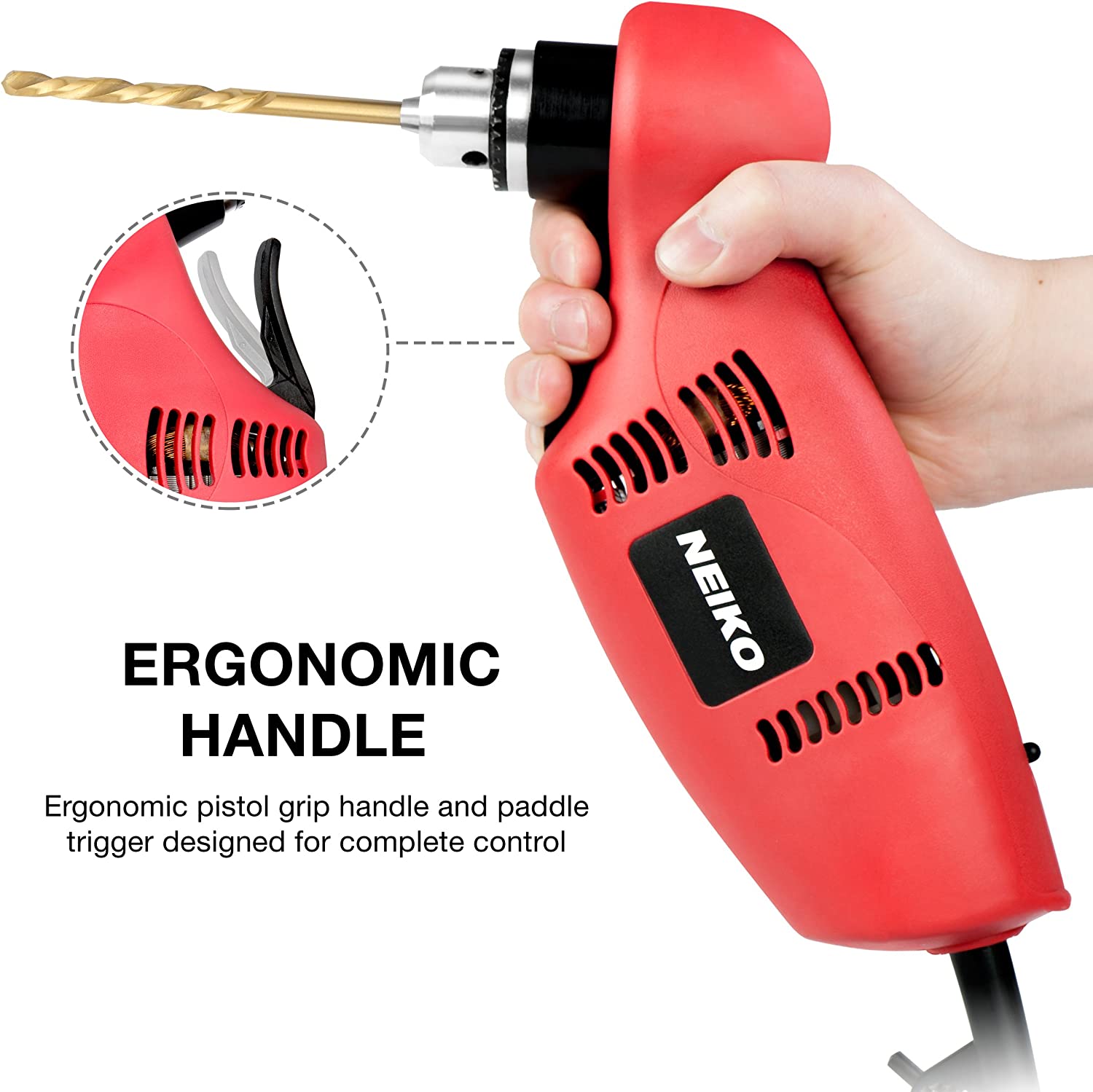 3/8" Right Angle Drill, 55-Degree Angle Close Quarter Corded Drill