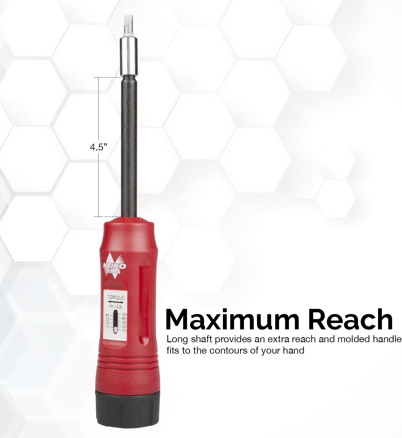 Adjustable Torque Screwdriver – 10–50 in-lb, Long Shank, 1/4” Hex