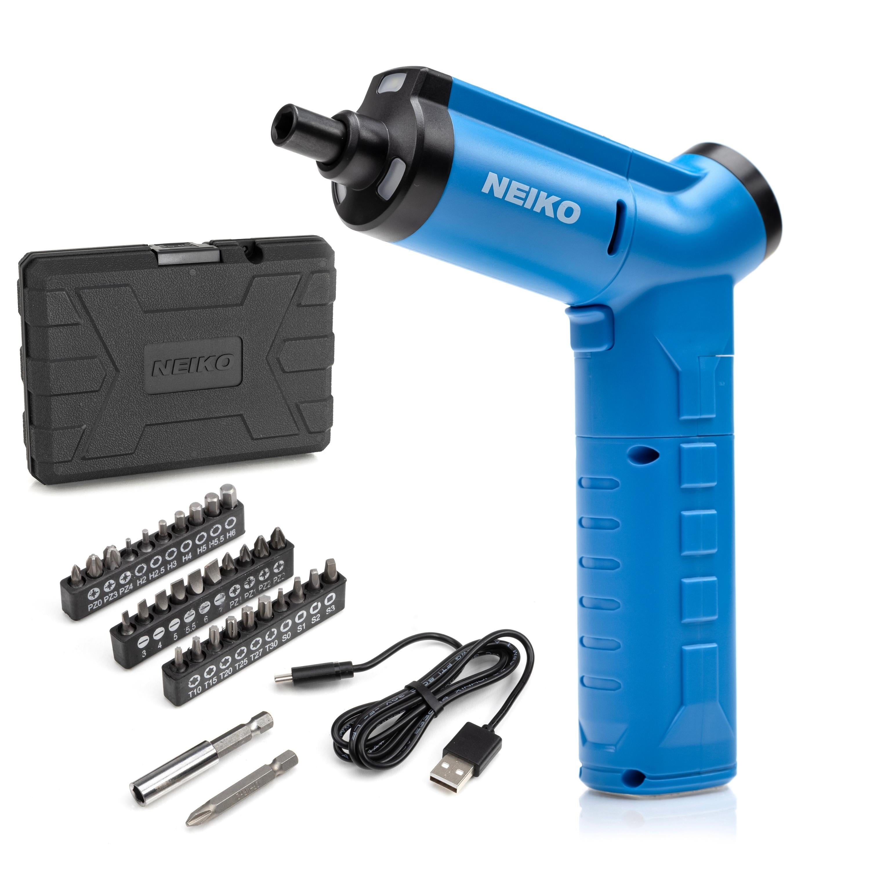 3.6V Cordless Electric Screwdriver – 1/4” Hex, LED Light (34-Piece)