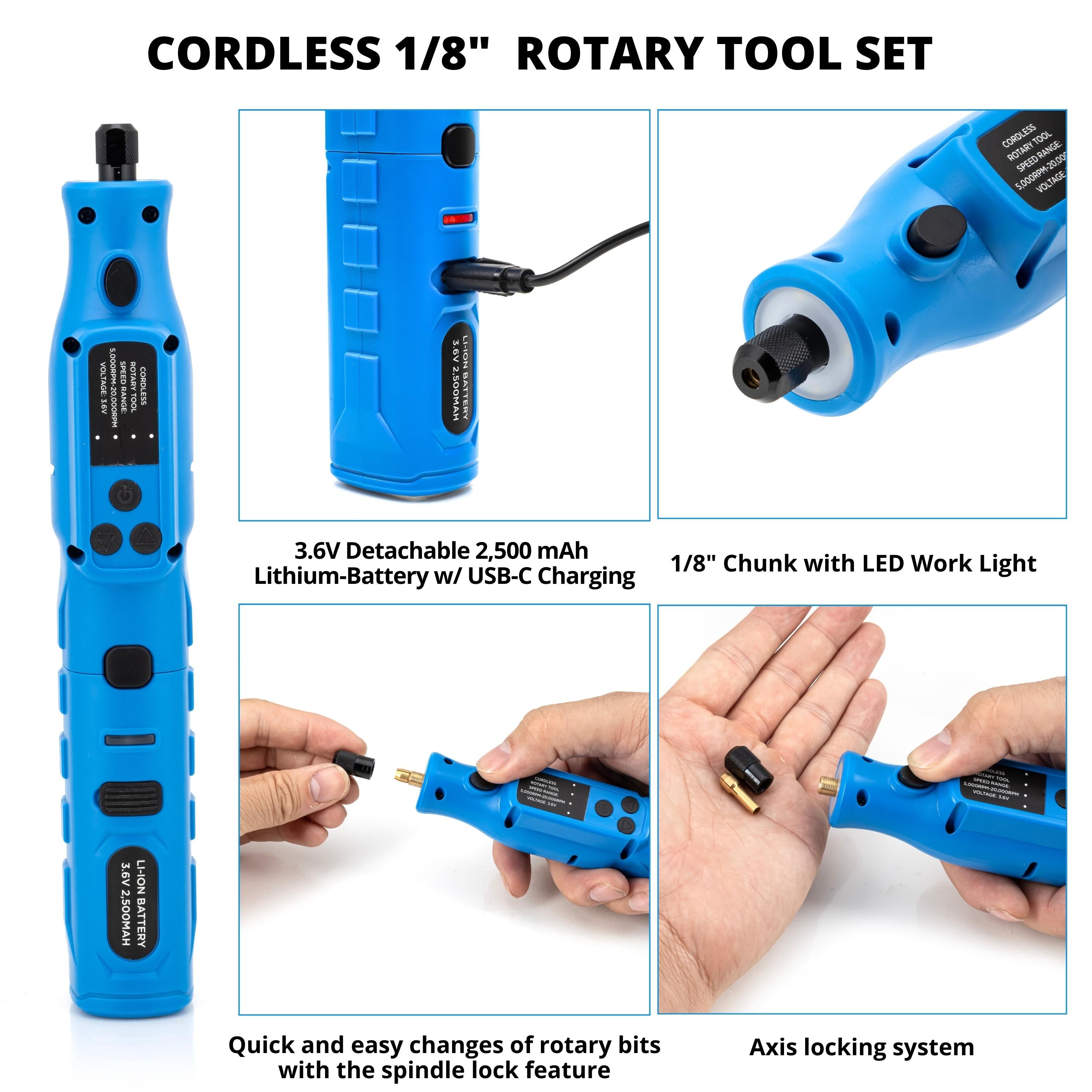 3.6V Cordless Rotary Tool Kit – Engraving, Grinding & Sanding (46-Piece)