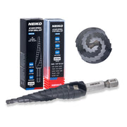 NEIKO 10602B Step Drill Bit, 13 Steps 1/8" to 1/2" Spiral M35 Cobalt, AlTiSiN Coated, 1/4" Quick Change Step Bits for Steel, Metal, Wood, Plastic, Unibit Cone Drill Bits, Two Flute