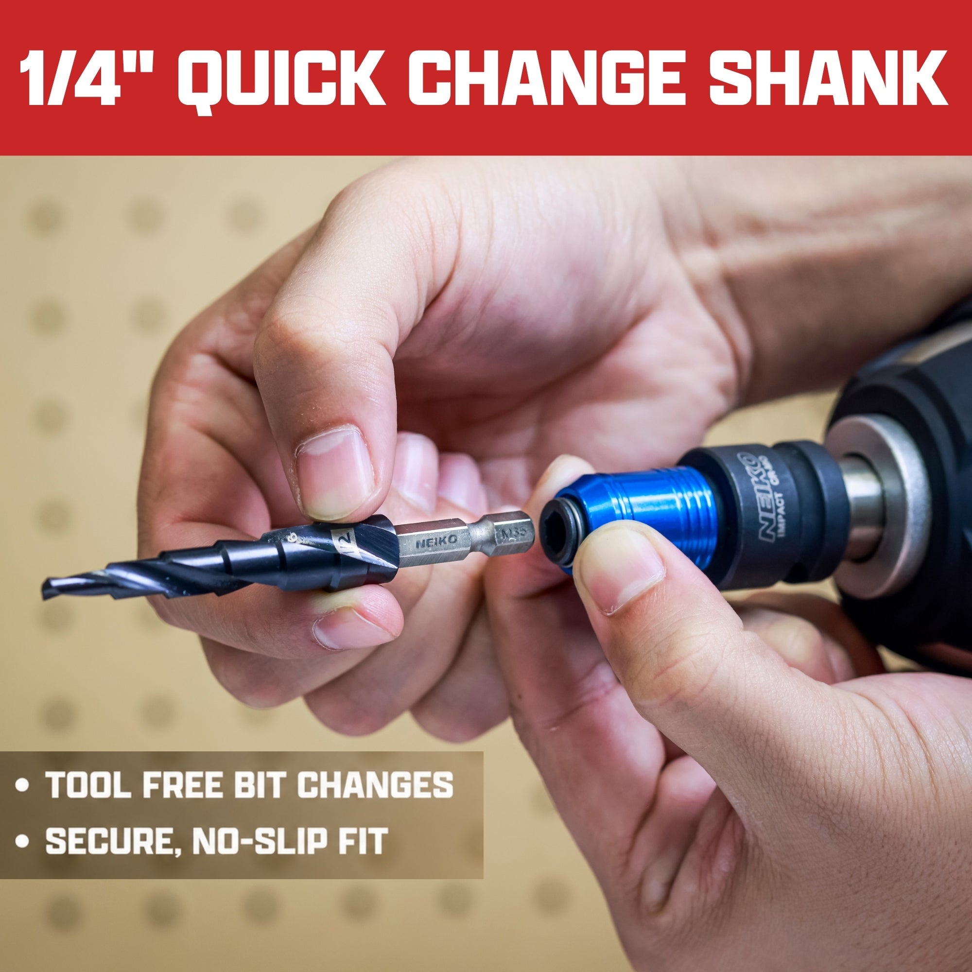 NEIKO 10605B Step Drill Bit, 6 Steps 3/16" to 1/2" Spiral M35 Cobalt, AlTiSiN Coated, 1/4" Quick Change Step Bits for Steel, Metal, Wood, Plastic, Unibit Cone Drill Bits, Two Flute