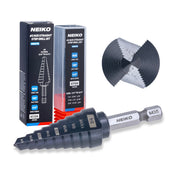 NEIKO 10607B Step Drill Bit, 9 Steps 1/4" to 3/4" Straight M35 Cobalt, AlTiSiN Coated, 1/4" Quick Change Step Bits for Steel, Metal, Wood, Plastic, Unibit Cone Drill Bits, Two Flute