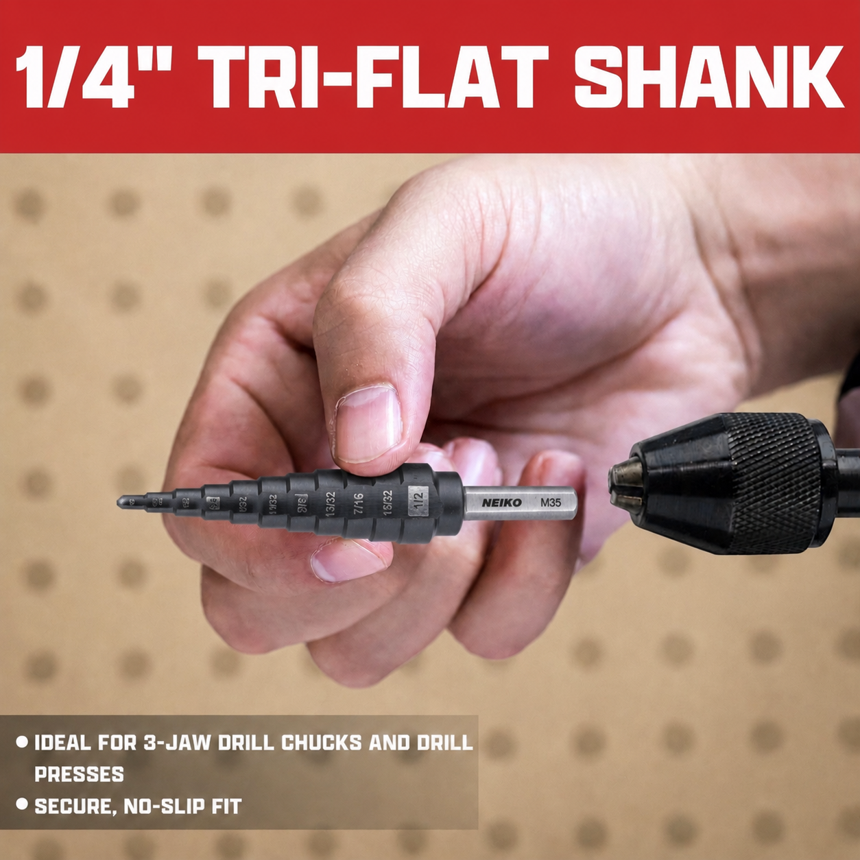 NEIKO 10614B Step Drill Bit, 2 Steps 3/8" to 1/2" Straight M35 Cobalt, AlTiSiN Coated, 1/4" Tri-Flat Step Bits for Steel, Metal, Wood, Plastic, Unibit Cone Drill Bits, Two Flute