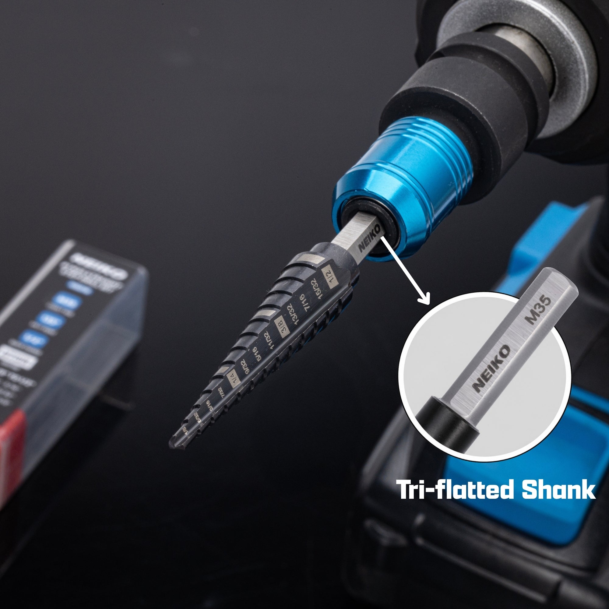 NEIKO 10614B Step Drill Bit, 2 Steps 3/8" to 1/2" Straight M35 Cobalt, AlTiSiN Coated, 1/4" Tri-Flat Step Bits for Steel, Metal, Wood, Plastic, Unibit Cone Drill Bits, Two Flute
