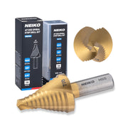 NEIKO 10619A Step Drill Bit, 1 Step 7/8" Spiral High Speed Steel, Titanium Nitride Coated, 3/8" Tri-Flat Step Bits for Steel, Metal, Wood, Plastic, Unibit Cone Drill Bits, Two Flute