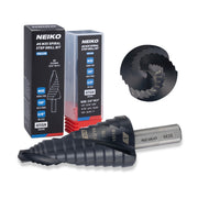 NEIKO 10623B Step Drill Bit, 9 Steps 1/2" to 1" Spiral M35 Cobalt, AlTiSiN Coated, 3/8" Tri-Flat Step Bits for Steel, Metal, Wood, Plastic, Unibit Cone Drill Bits, Two Flute