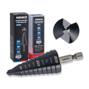 NEIKO 10624B Step Drill Bit, 9 Steps 1/2" to 1" Straight M35 Cobalt, AlTiSiN Coated, 1/4" Quick Change Step Bits for Steel, Metal, Wood, Plastic, Unibit Cone Drill Bits, Two Flute