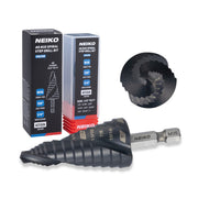 NEIKO 10625B Step Drill Bit, 9 Steps 1/2" to 1" Spiral M35 Cobalt, AlTiSiN Coated, 1/4" Quick Change Step Bits for Steel, Metal, Wood, Plastic, Unibit Cone Drill Bits, Two Flute