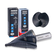 NEIKO 10627B Step Drill Bit, 2 Steps 7/8" to 1-1/8" Spiral M35 Cobalt, AlTiSiN Coated, 3/8" Tri-Flat Step Bits for Steel, Metal, Wood, Plastic, Unibit Cone Drill Bits, Two Flute