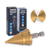 NEIKO 10628A Step Drill Bit, 2 Steps 7/8" to 1-1/8" Straight High Speed Steel, Titanium Nitride Coated, 1/4" Quick Change Step Bits for Steel, Metal, Wood, Plastic, Unibit Cone Drill Bits, Two Flute