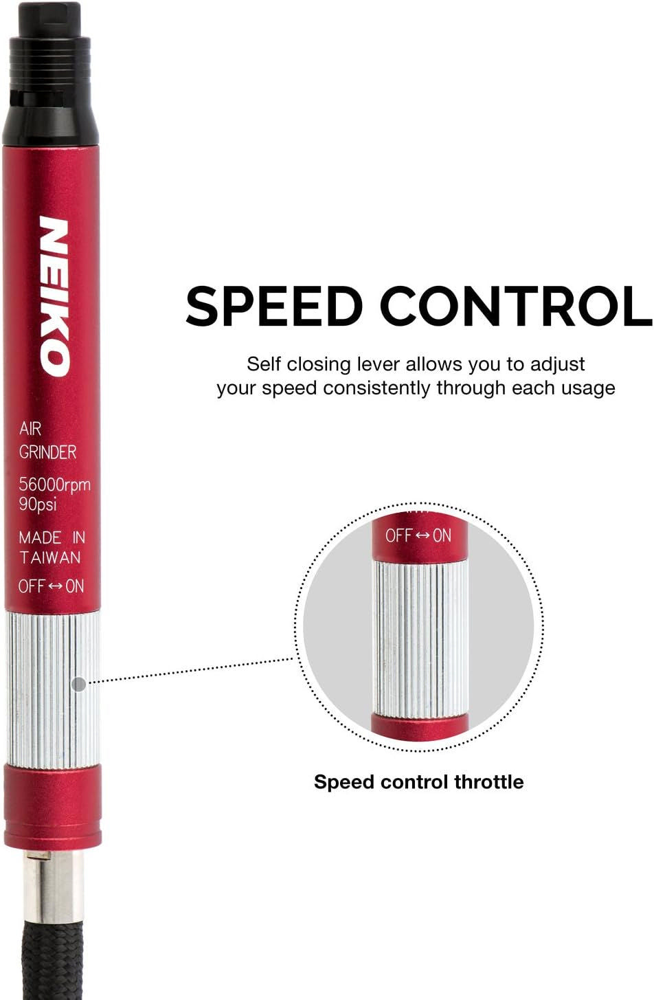 Micro Air Die Grinder, 1/8" (3mm) Capacity, Pencil Type, 54,000 RPM, For Cleaning Dies, Rotors