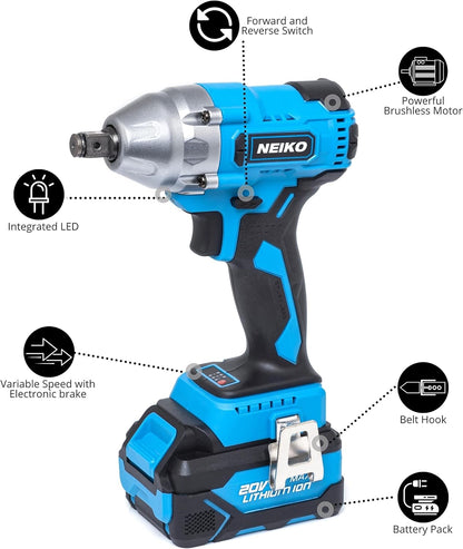 20V Brushless Cordless Impact Wrench – 1/2” Drive, High Torque