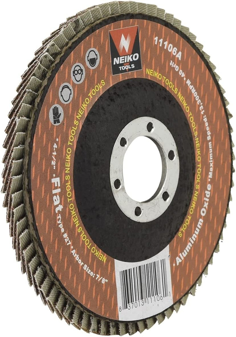 NEIKO 11106A 10 Pack Aluminum Oxide Flap Discs 4-1/2 for Angle Grinder, 40 Grit Flapper Wheel, Flat T27 Grinding Wheel 4.5 Inch Flap Disc, 7/8" Arbor Grinding Disc, Wood & Metal Sanding