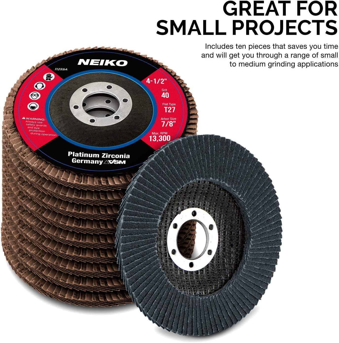 Zirconia Flap Disc – 40 Grit, 4.5” x 7/8”, T27 (10-Pack)