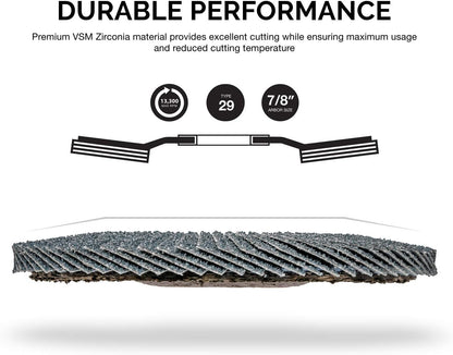 Zirconia Flap Disc – 40 Grit, 4.5” x 7/8”, T29 (10-Pack)