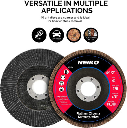 Zirconia Flap Disc – 40 Grit, 4.5” x 7/8”, T29 (10-Pack)