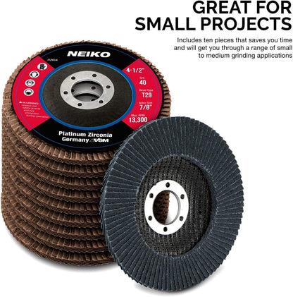 Zirconia Flap Disc – 40 Grit, 4.5” x 7/8”, T29 (10-Pack)