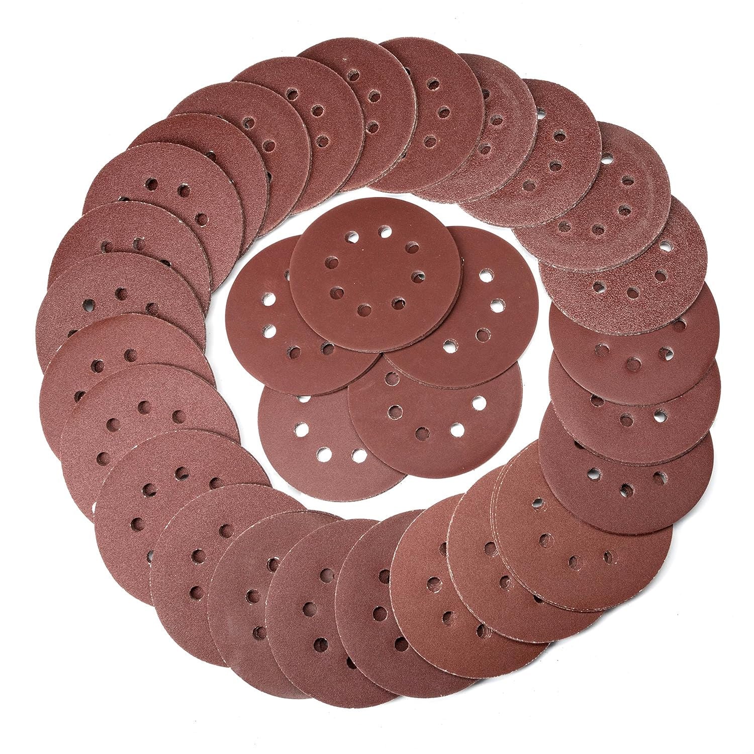 Sanding Discs for 5” Orbital Sander, Hook & Loop, Sandpaper with 60, 80, 100, 120, 150, 180 (150-Piece)