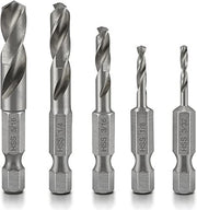 Stubby Drill Bit Set for Metal 1/4" Quick Change Hex Shank (5-Piece)