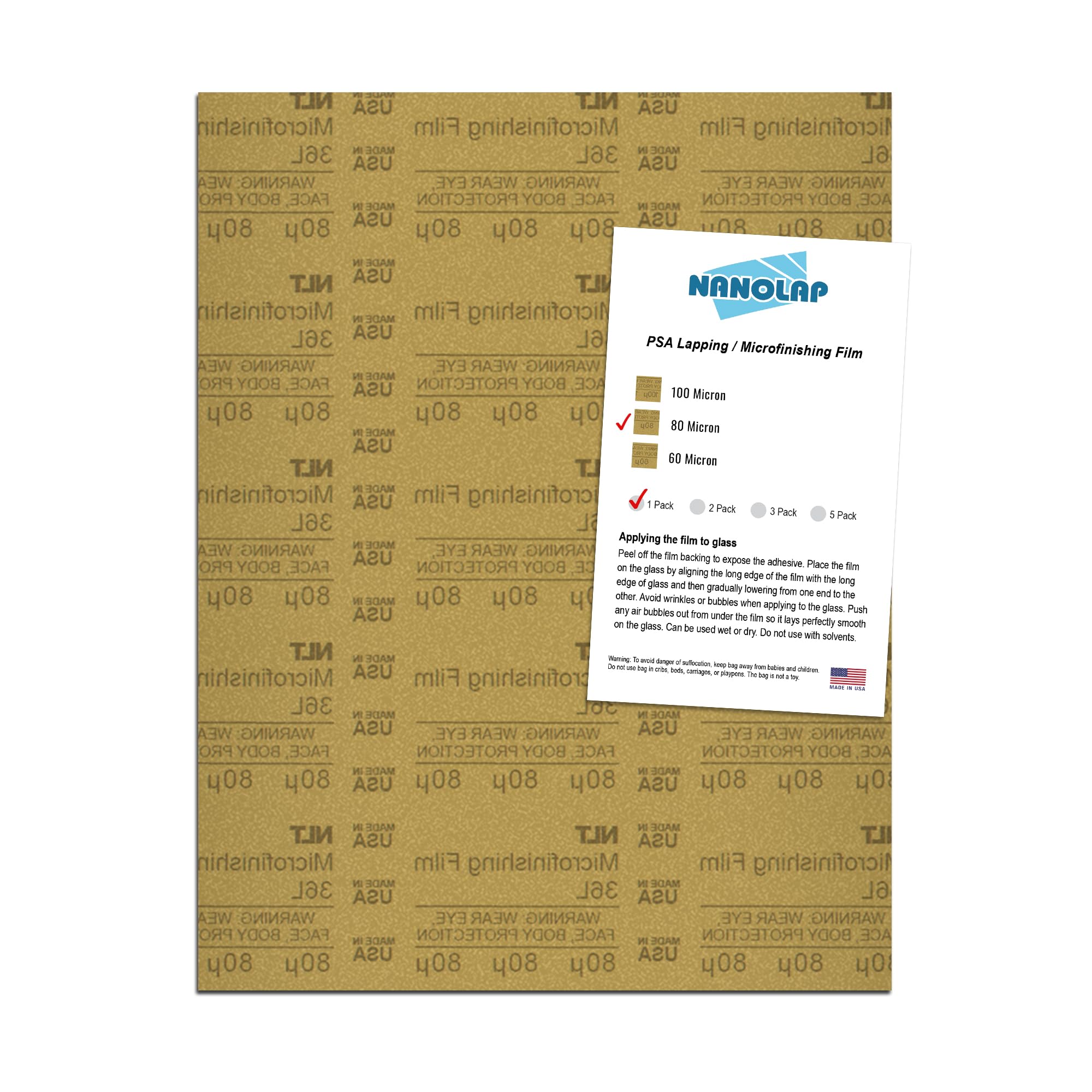 NANOLAP PSA Microfinishing Film 80 Micron (180 Grit) Adhesive Polishing Paper (1-Piece)