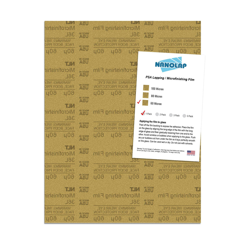NANOLAP PSA Microfinishing Film, 1 Pc 60 Micron (300 Grit) Adhesive Polishing Paper, 8-1/2” x 11” Fine Sanding Film For Scary Sharp Sharpening System, Lapping, or Polishing Jewelry, Aluminum Oxide AO