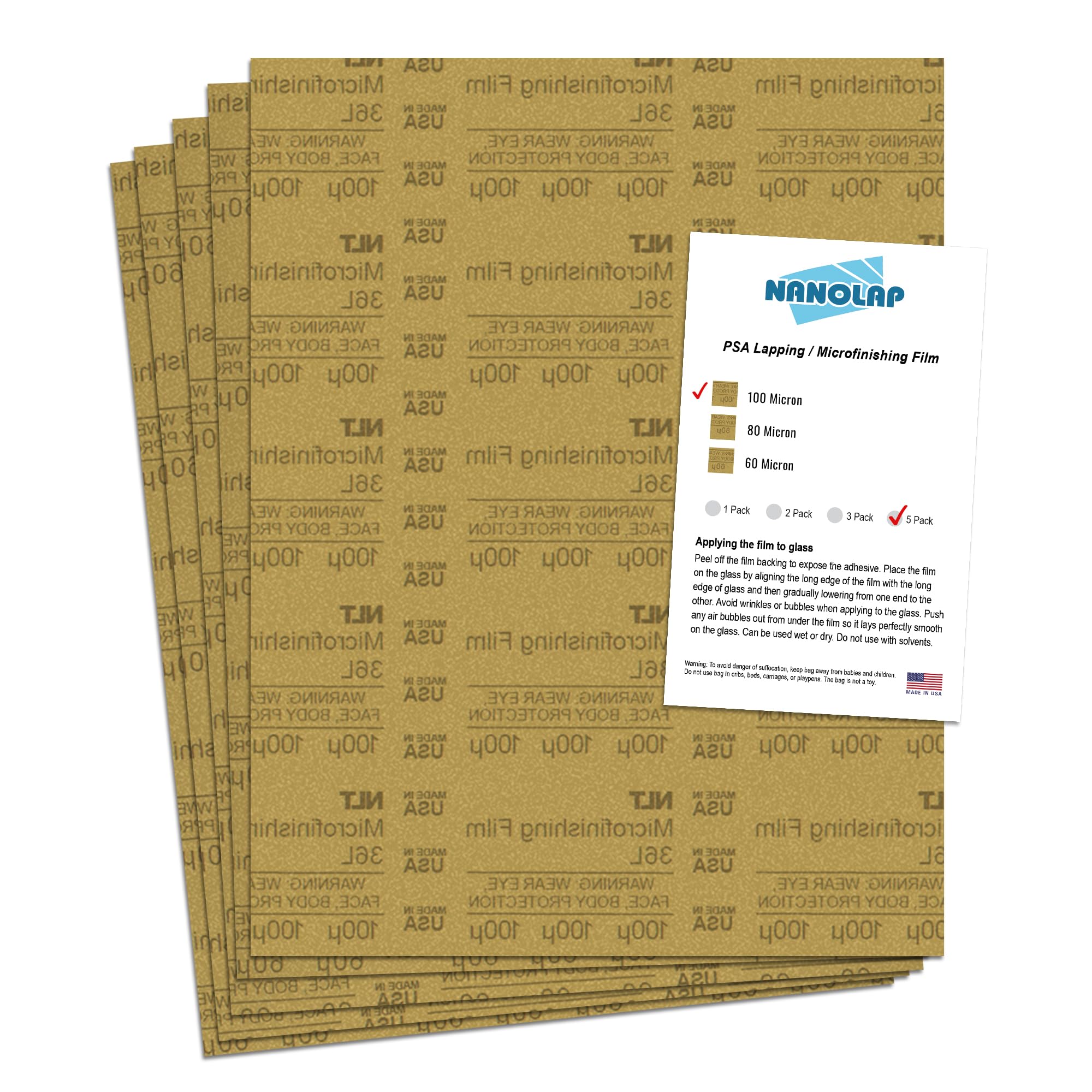 NANOLAP PSA Microfinishing Film 100 Micron (120 Grit) Adhesive Polishing Paper (5-Piece)
