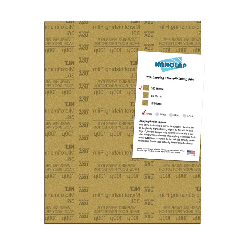 NANOLAP PSA Microfinishing Film, 1 Pc 100 Micron (120 Grit) Adhesive Polishing Paper, 8-1/2” x 11” Fine Sanding Film For Scary Sharp Sharpening System, Lapping, or Polishing Jewelry, Aluminum Oxide AO