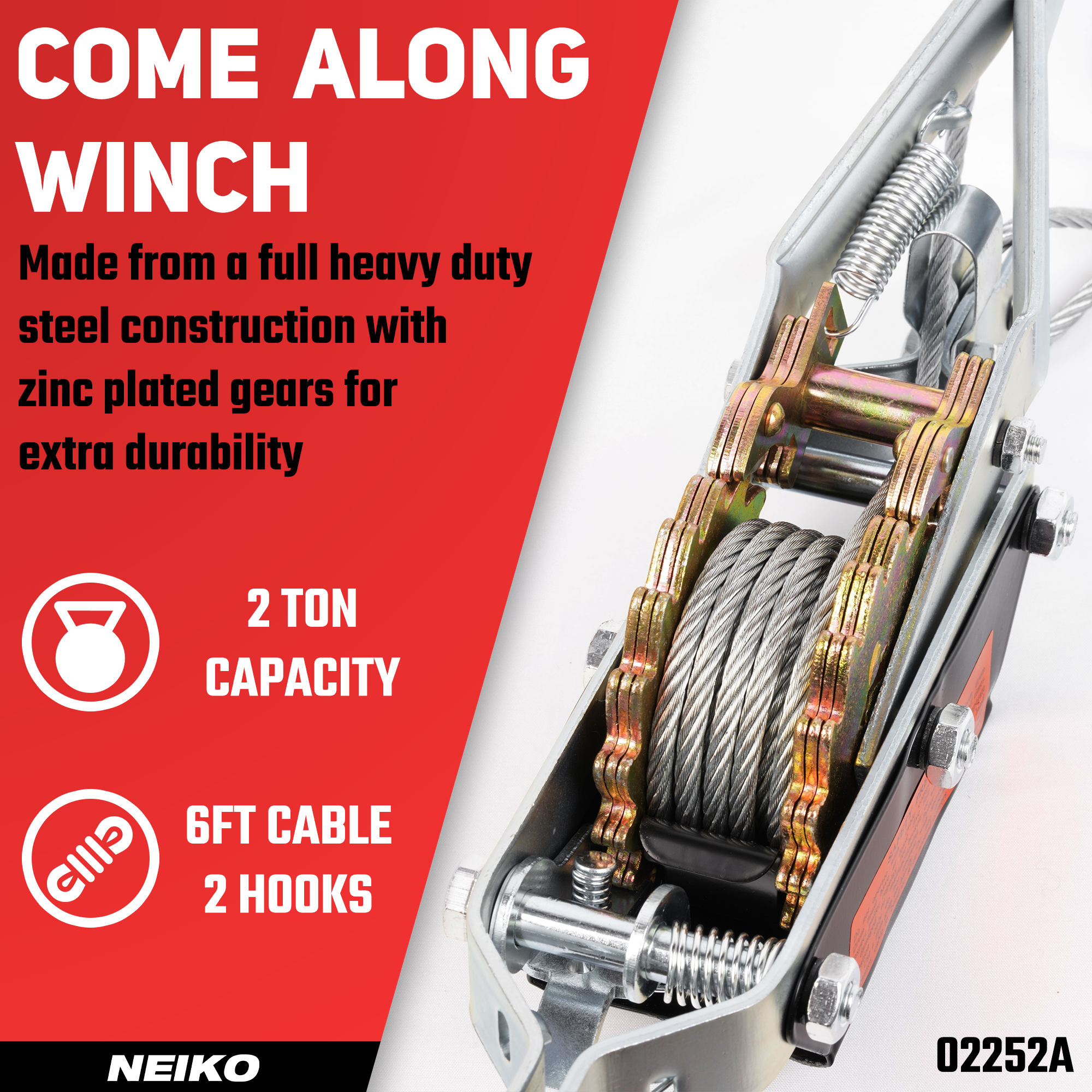 Come-Along Winch – 2-Ton (4,000 lb), 7.2 ft Heavy-Duty Cable