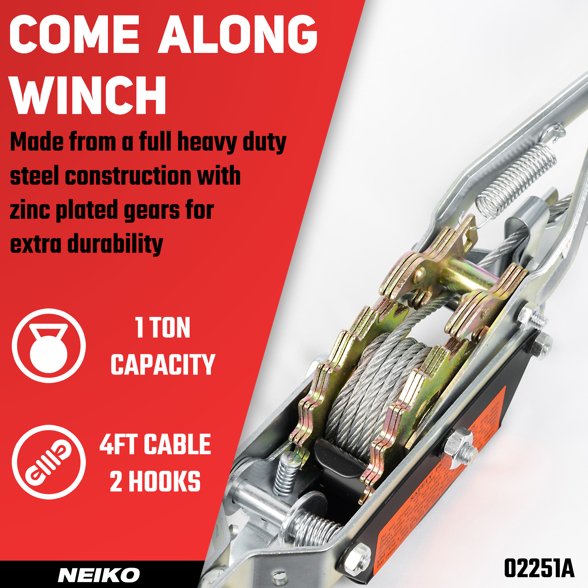 Come-Along Winch – 1-Ton (2,000 lb), 5.9 ft Heavy-Duty Cable