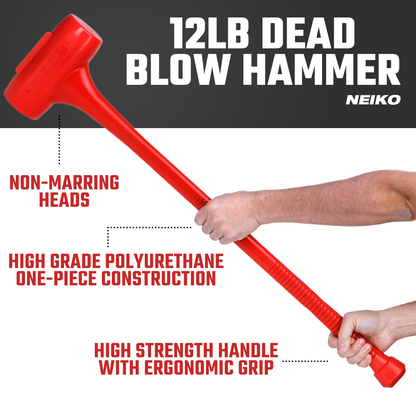 12 lb Dead Blow Hammer – One-Piece Steel Core, 36-1/2” Handle