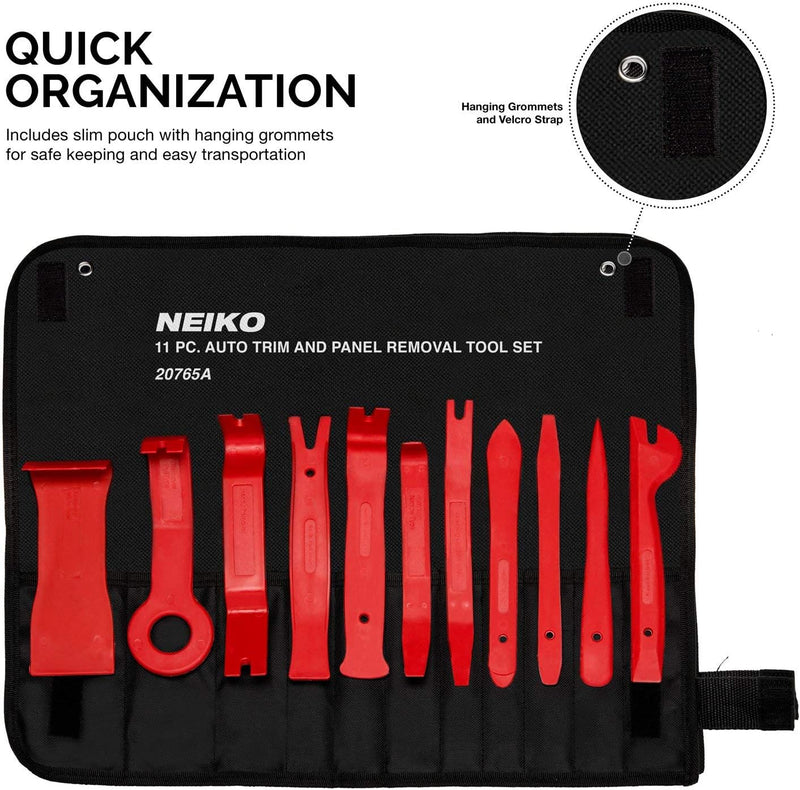 Neiko 20765A Auto Trim Removal | Heavy Duty Nylon Fiber Composite Body Installer Pry Scraper Fastener Panel Molding | 11-Piece Set