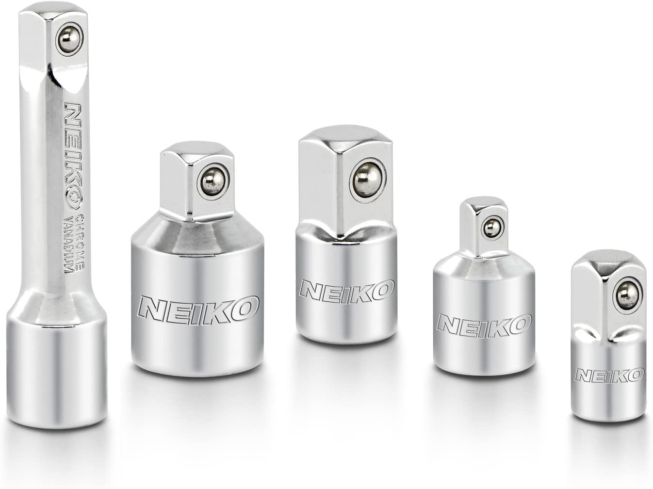 Socket Adapter & Reducer Set – CrV Steel, Mirror Chrome (5-Piece)