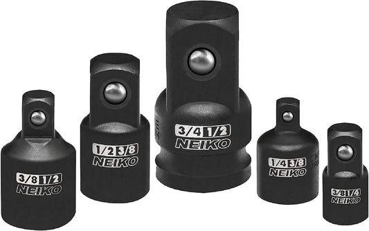 NEIKO 30249A 5 Piece Impact Socket Adapter Set, Standard SAE, 1/4, 3/8, 1/2" Cr-V Steel Impact Driver & Wrench Conversion Kit Socket Reducer, Locking Socket Adapter Set
