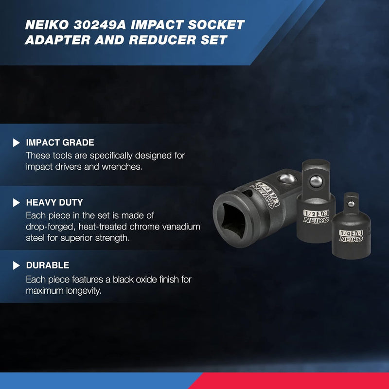 NEIKO 30249A 5 Piece Impact Socket Adapter Set, Standard SAE, 1/4, 3/8, 1/2" Cr-V Steel Impact Driver & Wrench Conversion Kit Socket Reducer, Locking Socket Adapter Set